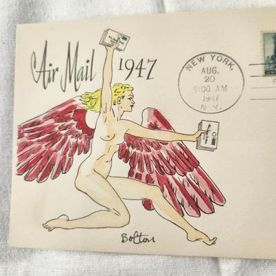 1947 ROBERT F. BOLTON HAND PAINTED LIMITED EDITION ART 1st DAY STAMP WITH OVERSIZED ENVELOPE