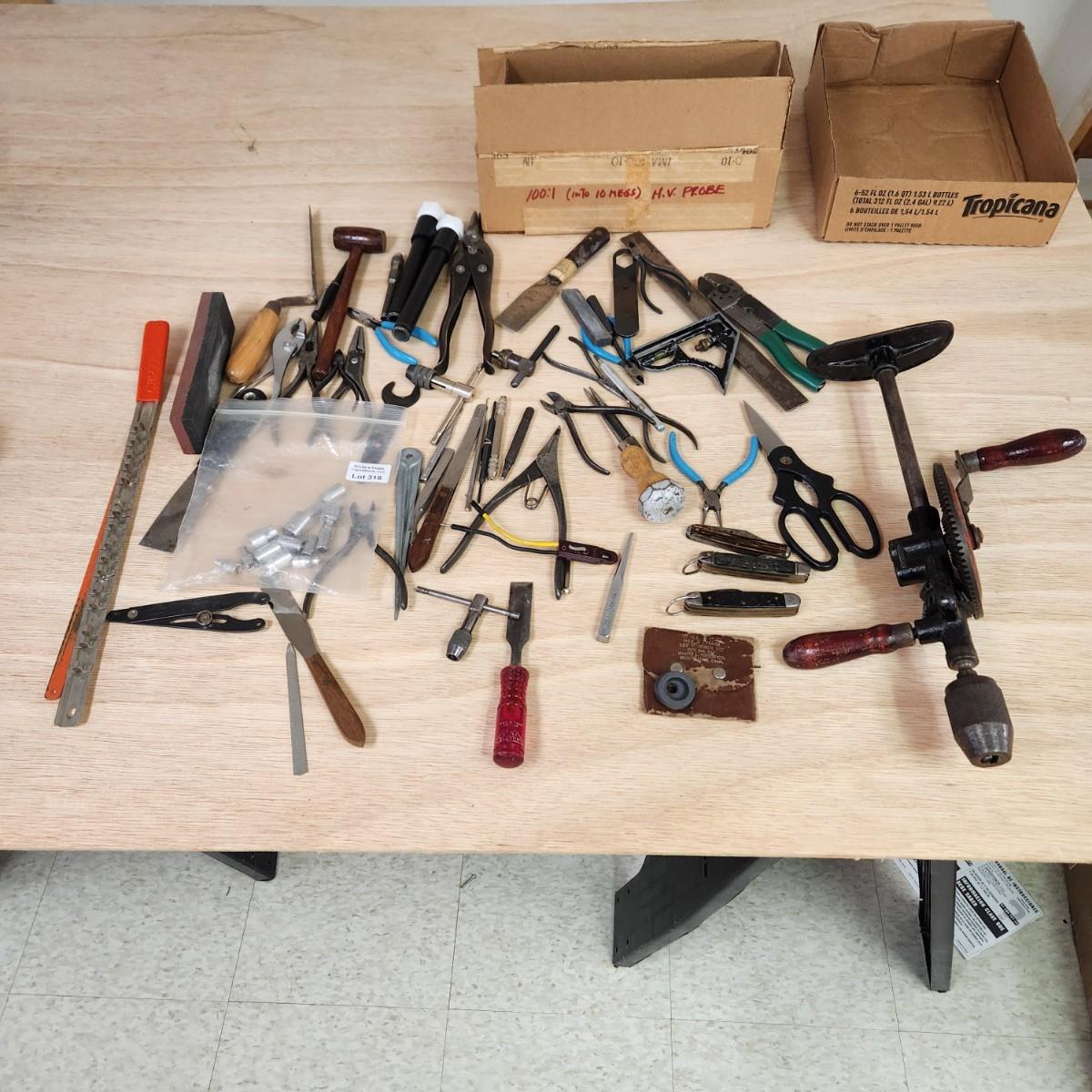 Lot of Misc. Tools , Sockets, Pocket Knives, Hex 7 Spline Key, wire