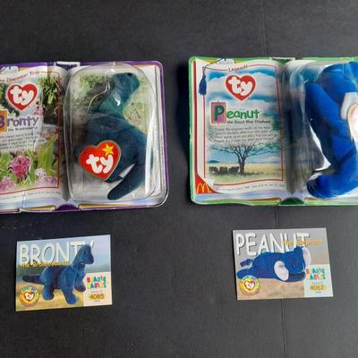 Mcdonalds Ty Beanie Babies Bronty and Peanut, each with Collectible card