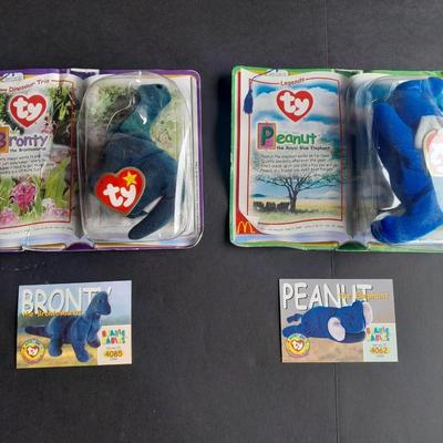 Mcdonalds Ty Beanie Babies Bronty and Peanut, each with Collectible card