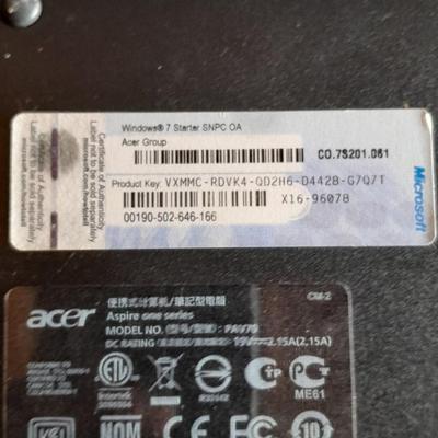 Acer Aspire one D255E Laptop Works, but slow. For light use or Repair