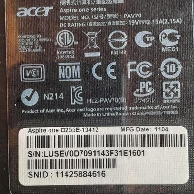 Acer Aspire one D255E Laptop Works, but slow. For light use or Repair