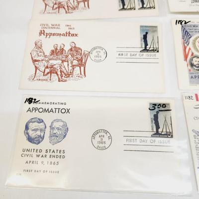 8 - 1965 - CIVIL WAR SURRENDER AT APPOMATTOX THEMED 1ST DAY STAMPS