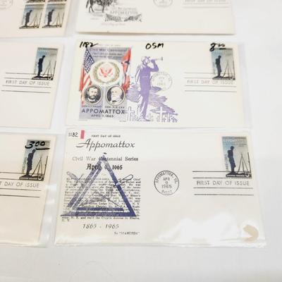 8 - 1965 - CIVIL WAR SURRENDER AT APPOMATTOX THEMED 1ST DAY STAMPS