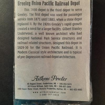 Aitkens Pewter RARE Greeley Union Pacific Railroad Depot Charm