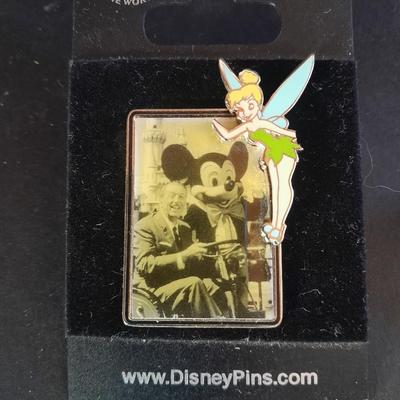 Mickey mouse Walt Disney Pin with Tinkerbell, small clock pin, and a small metal picture frame