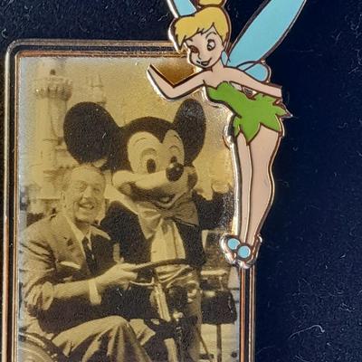 Mickey mouse Walt Disney Pin with Tinkerbell, small clock pin, and a small metal picture frame