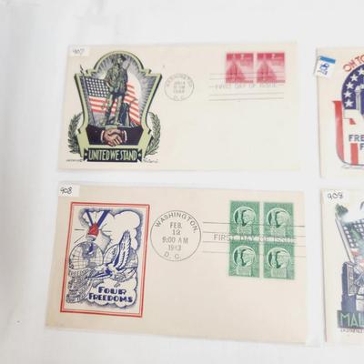4 - 1943 LIBERTY & FREEDOM THEMED 1ST DAY STAMPS
