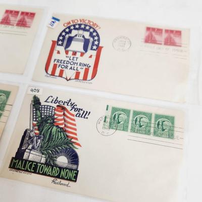 4 - 1943 LIBERTY & FREEDOM THEMED 1ST DAY STAMPS