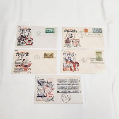 5 - 1945 MILITARY & UN THEMED 1ST DAY STAMPS