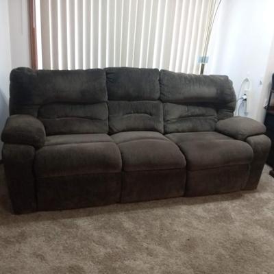 LIGHT BROWN DOUBLE POWER RECLINER WITH STORAGE