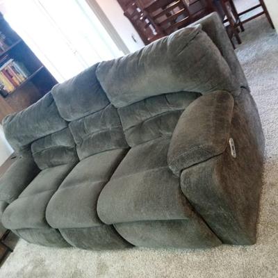 LIGHT BROWN DOUBLE POWER RECLINING SOFA WITH STORAGE