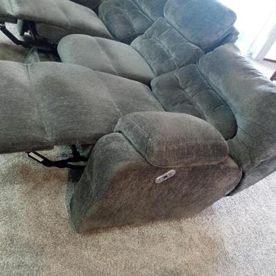 LIGHT BROWN DOUBLE POWER RECLINING SOFA WITH STORAGE