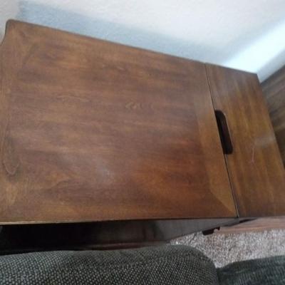 2 MATCHING END TABLE WITH POWER SUPPLY, STORAGE AND PULL OUT DRINK HOLDERS