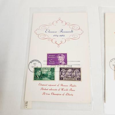 SAM HOUSTON & ELEANOR ROOSEVELT 1ST DAY ISSUE STAMP CARDS