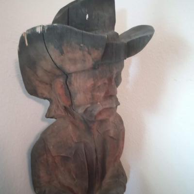 HAND CARVED FREESTANDING WOODEN COWBOY