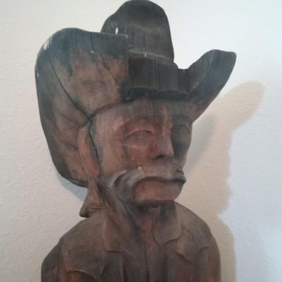 HAND CARVED FREESTANDING WOODEN COWBOY