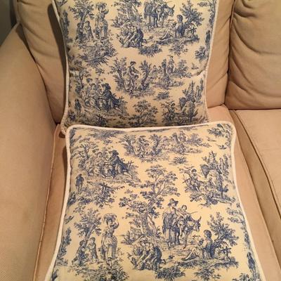 Blue and white toile pillows