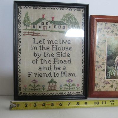 Vintage Needlework Framed, Mod Giraffe Print