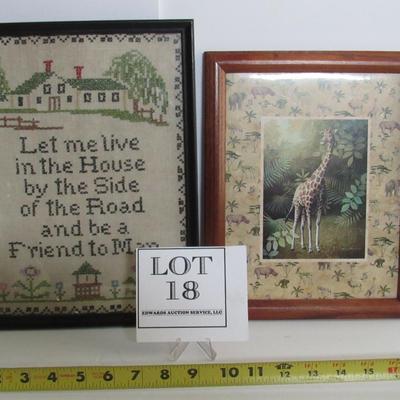 Vintage Needlework Framed, Mod Giraffe Print