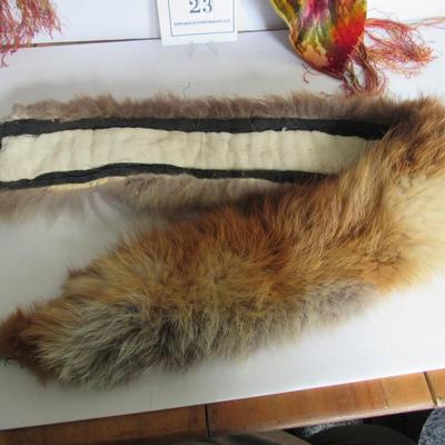 Old Fur Collar and Antique Tie Dye Dresser Scarf