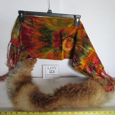 Old Fur Collar and Antique Tie Dye Dresser Scarf