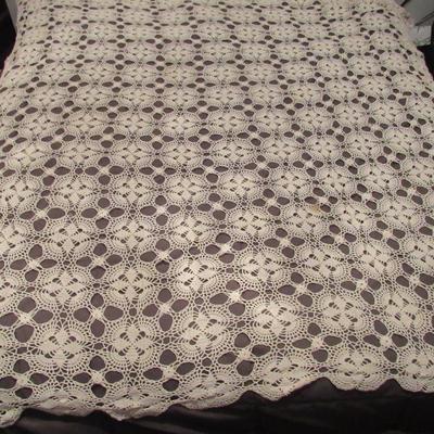 Vintage Crocheted Piece, Large Enough For Queen Size Bed Coverlet or Tablecloth About 78" x 88"