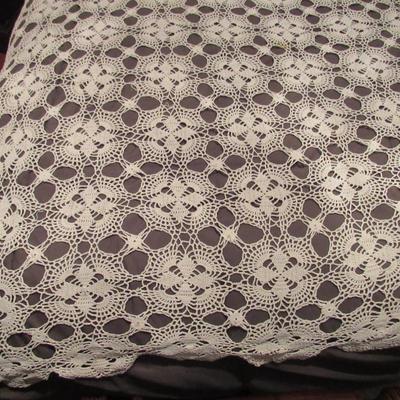 Vintage Crocheted Piece, Large Enough For Queen Size Bed Coverlet or Tablecloth About 78" x 88"