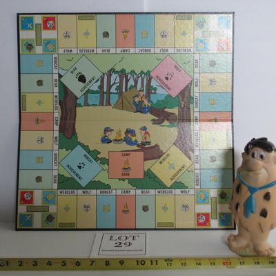 Nice Clean vintage Boy Scouts Game Board and Fred Flintstones Squeaker