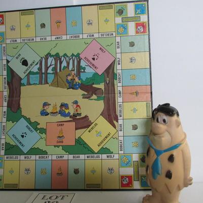 Nice Clean vintage Boy Scouts Game Board and Fred Flintstones Squeaker