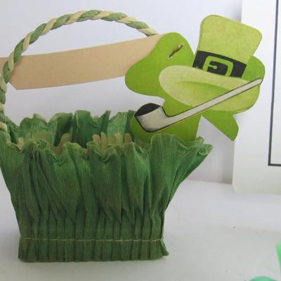 Vintage Lot of St. Patrick's Day Collectibles: Candy Box, Nut Cup, Rosen/Rosbro Cart