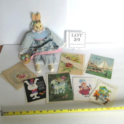 Unused Vintage Easter and Get Well Cards and Rabbit Doll