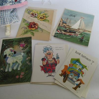 Unused Vintage Easter and Get Well Cards and Rabbit Doll
