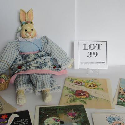 Unused Vintage Easter and Get Well Cards and Rabbit Doll