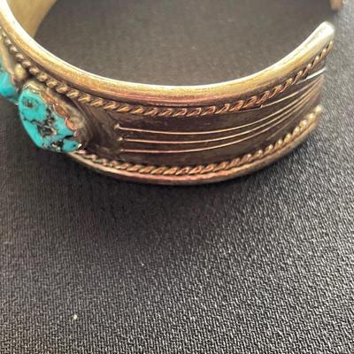 STERLING SILVER AND TURQUOISE CUFF BRACELET SIGNED 