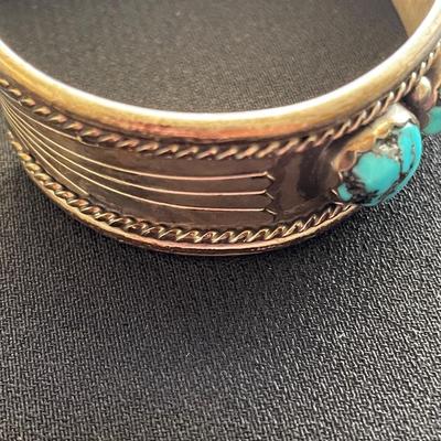 STERLING SILVER AND TURQUOISE CUFF BRACELET SIGNED 
