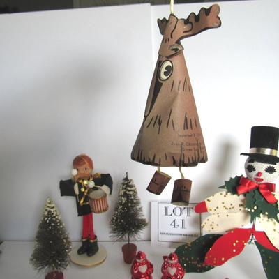 Lot of Unusual Vintage Christmas Decor, Paper Moose Surprise Ornament Never Opened