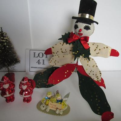 Lot of Unusual Vintage Christmas Decor, Paper Moose Surprise Ornament Never Opened