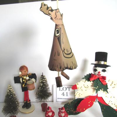 Lot of Unusual Vintage Christmas Decor, Paper Moose Surprise Ornament Never Opened