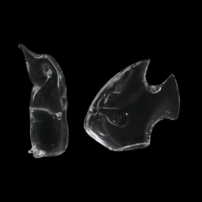 Glass Penguin and Fish Sculpture