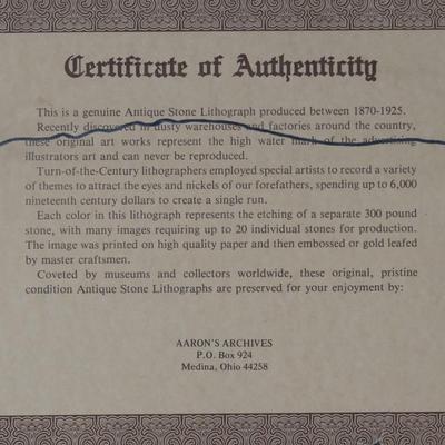 "The Round-Up" Cigars Original Antique Stone Lithograph w/ COA