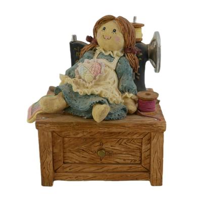 Vintage Doll and Sewing Machine Musical Figurine