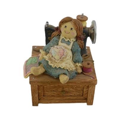 Vintage Doll and Sewing Machine Musical Figurine