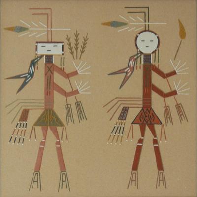 Original Native American Sand Painting of Two Figures