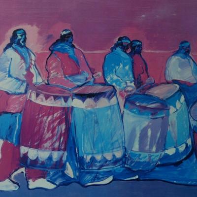 Native Americans with Drums Giclee on Canvas