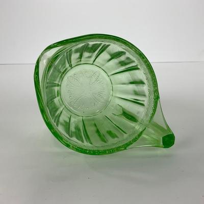 -30- URANIUM | Adam Jeanette Glass Co. | Green Depression Cups & Creamer