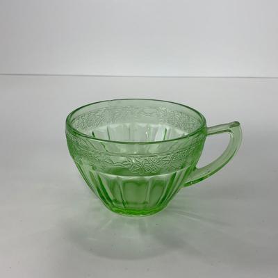 -31- URANIUM | Adam Jeanette Glass Co. | Green Depression Cup & Saucer
