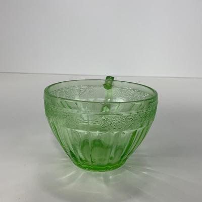 -31- URANIUM | Adam Jeanette Glass Co. | Green Depression Cup & Saucer