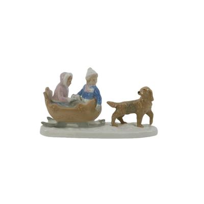Vintage Porcelain Dog and Sled Figurine