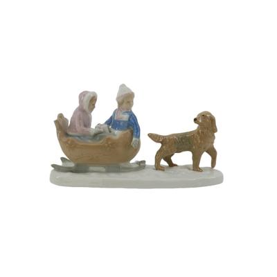 Vintage Porcelain Dog and Sled Figurine